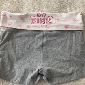 LoveShackFancy White and Gray Shorts with Pink Accents
